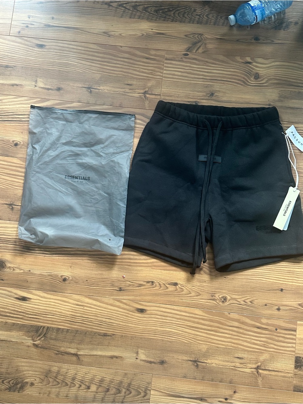 ESSENTIALS Men’s Black Athletic Fleece Drawstring Shorts